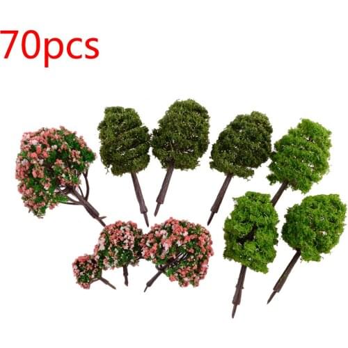 70Pcs/Set Plastic Scenery Pine Peach Flower Trees Scale Model Fit For HO O N Z Model Garden Roadway Layout