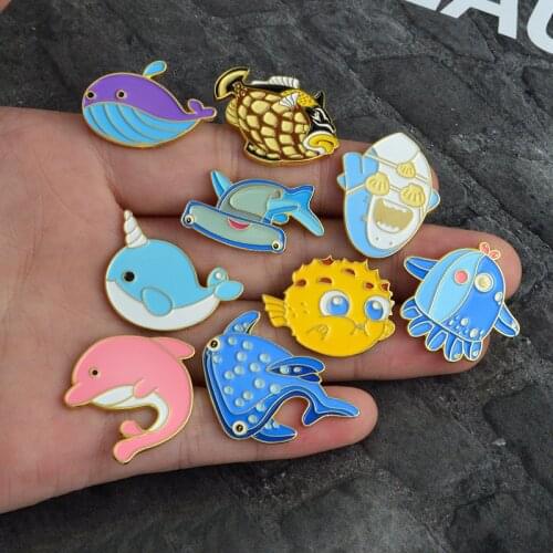 9pcs/set Go Surfing! Enamel Pins Blue Wave Iceberg Whale Shark Brooch Denim Cartoon Funny Bag Lapel Pin Badge Jewelry Gifts Kids