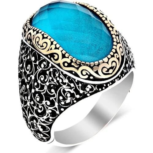 925 Sterling Silver Ring For Man Real Pure 7 Colors Zircon Stones Handmade Turkish Jewelry