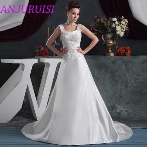 ANJURUISI O Neck Appliques Beaded A Line Wedding Dresses 2020 robe de mariage Satin Bridal Dress Simple Vestido De Novia 2019