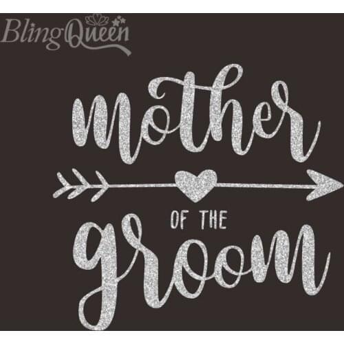 BlingQueen 12PCS/LOT Bridal Iron On Heat Transfer Thermal Hot Glitter Vinyl Stickers Mother Of The Groom Design