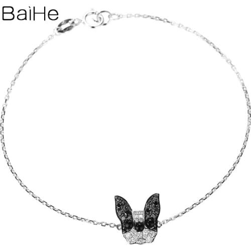BAIHE Solid 18K White Gold 0.24ct H/SI Natural White Diamonds Black Diamond Trendy Fine Jewelry puppy Bracelet Women браслет