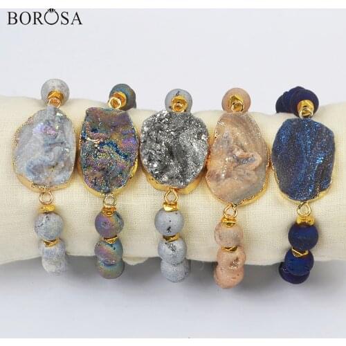 Mixed Colors Galaxy Quartz Beaded Bracelet for Womem 10mm Natural Agates Titanium Beads Druzy Bracelet Charm Bracelets G2007