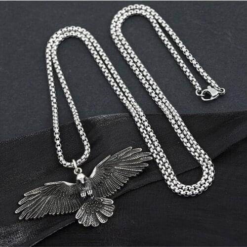Boho Personality Silver Color Crow Pendant Necklace Domineering Eagle Chain Necklaces for Men Women Hip Hop rock Jewelry