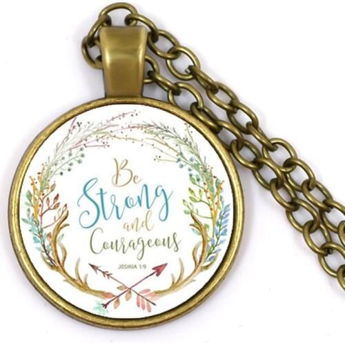 Joshua 1:9 Be Strong and Courageous Bible Verses Nursery Verse Necklace Fashion Jewelry Religion Pendant Christian