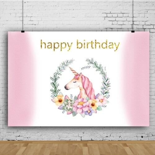 Pink White Garland Unicorn Children Background Decoration Photography Studio Kids Birthday Party Photo Backdrop Cloth