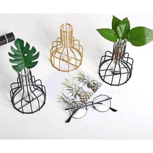 Geometric Glass Iron Dried Flower Vase Pot Home Living Room Tabletop Decoration