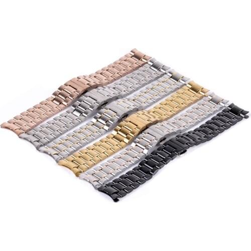 Classics Folding Clasp Watch Strap Stainless Steel Curved Replacemen Watchband For Men Women Quartz Wristwatches Strap 20/22mm