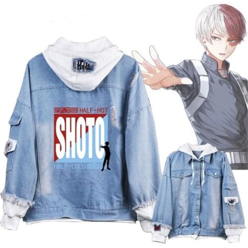 Anime Boku No My Hero Academia Midoriya Bakugou Katsuki Shoto Todoroki Cosplay Hoodie Costume Men Women Denim Jacket