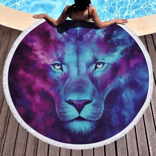 Mylb Round Beach Towel Adults Wolf Printed Microfiber With Tassel Towel Indian Blanket Large Native Toalla