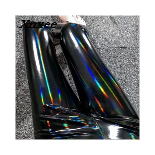 Faux leather leggings women PU leather pants patent leather bright shiny casual high waiststretch slim trousers pencil pants