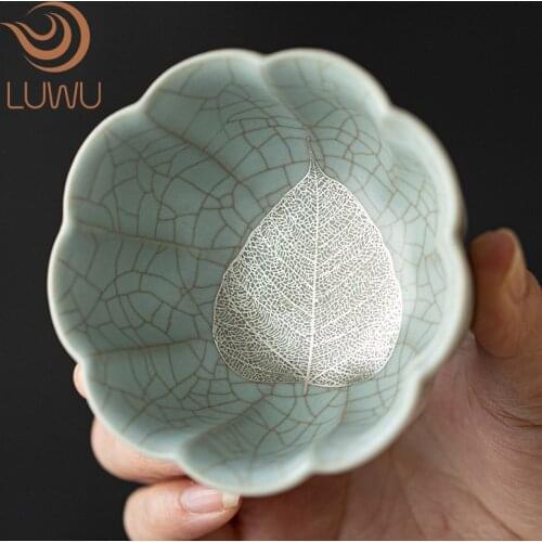 LUWU chinese ceramic tea cup Ru Kiln porcelain teacups with silver leaf chinese kung fu cup
