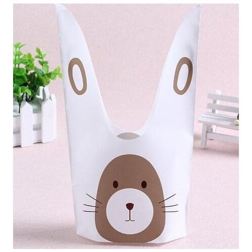 Fashion Hot 50pcs/pack cute rabbit ear cookie bags Self-adhesive Plastic Bags for Biscuits Snack Baking Package food bag
