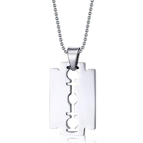 N00425 Stainless Steel Trendy Mens Blade Necklace Razor Pendant Titanium Steel Jewelry