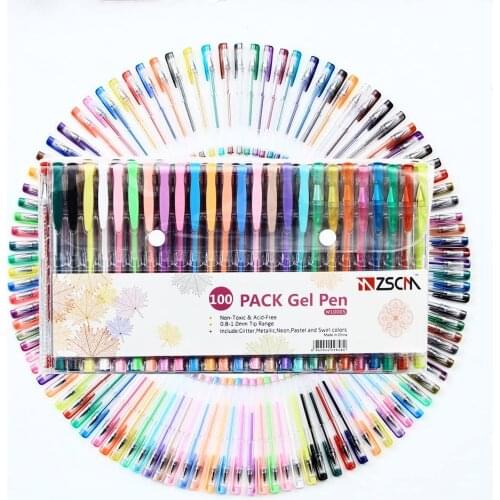 100 Colors ZSCM Glitter Sparkle Gel Pen Set Colored Art Markers Ink Neon Drawing Adult Bullet Journaling Crafts Scrapbooks