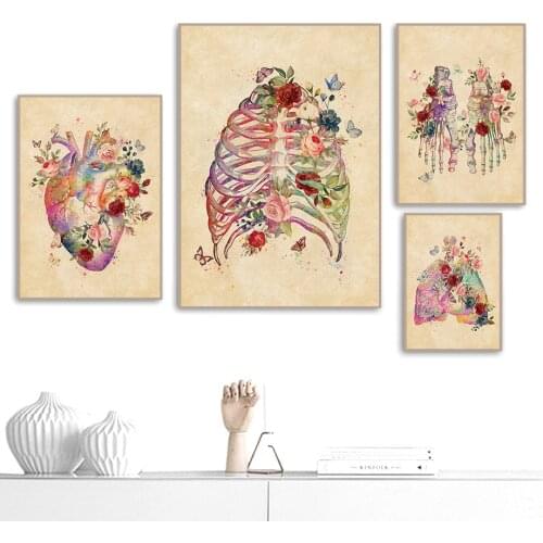 Brain Heart skull Flower Anatomy Vintage Wall Art Canvas Painting Nordic Posters And Prints Wall Pictures For Living Room Decor