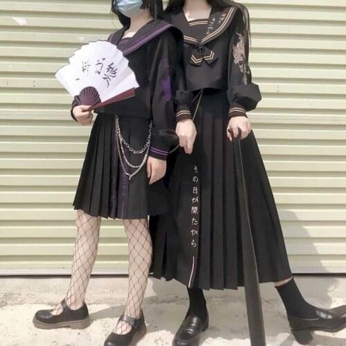 New two-piece uniform Muzijiang original JK uniform two-color long-sleeved bad long skirt Kansai lapel sailor suit big embroider