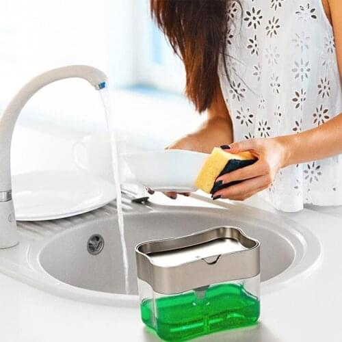 2021 New Soap Pump Cleaning Sponge Tank Kitchen Manual Soap Dispenser Bathroom Shower Gel Pump Manual Press Soap Dispenser