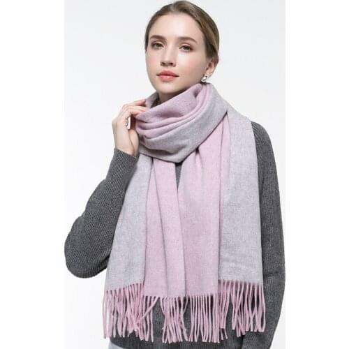 New Reversible 100% Pure Wool Scarves Women Warm Echarpe Wraps Ladies Gray Pink Cashmere Foulard Femme Winter Fine Wool Scarves