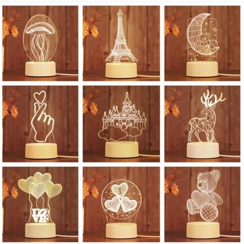 Novelty Creative 3D LED Night Lights Heart-shaped Balloon Acrylic Illusion Table Lamp For Home Christmas Decorative Light USB
