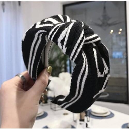 Black Crochet Letters Headband Hairband for Women Weaving Wool Head Band Wide Adults Wide Hairband Knot Women Headwear Hair Hoop