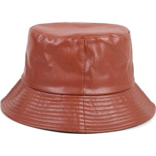 New High Quality PU Leather Bucket Hats Women Hats Spring Fisherman Hat Black Fashion Bucket Hat Waterproof Hat Motorcycle Cap