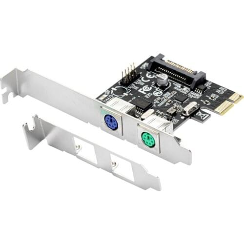 PCI Express 2 Ports PS2 PS/2 for PC Keyboard Mouse Adapter Expansion Card with 4 Pin Power Connector