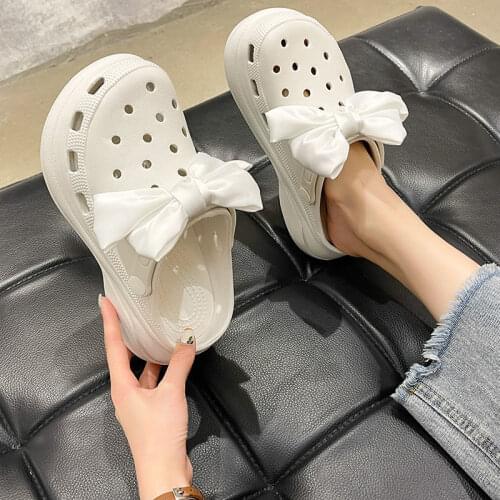Lisapie Women Hole Sandals Beach Slippers Girl Outdoor Leisure Flat Clogs Woman Cute Garden Flip Flops Ladies bow-knot Slides