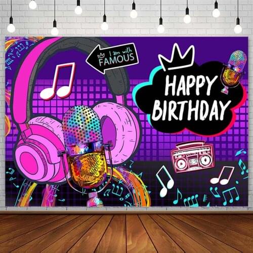 Super Star Backdrop Happy Birthday Party Microphone Radio Cool Girl Boy Photography Background Photo Studio Photozone Decor Prop