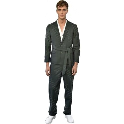 Dark Green Mens Suit for Wedding 2021 Unique Belt Deign Best Man Groom Tuxedo Custom Made Prom Groom Male Suit 2 Piece Set