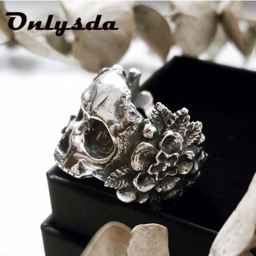 Punk Rock Stainless Steel Heavy Sugar Skull Ring Mens Mandala Flower Santa Muerte Biker designer Jewelry Unique Party Gift
