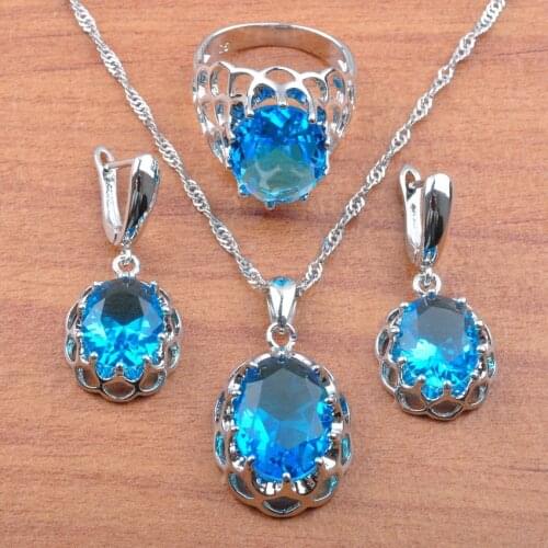 For Women Dubai Jewelry Sets Rainbow Cubic Zirconia Wedding Jewelry Rings Earrings Pendant Necklace JS0160