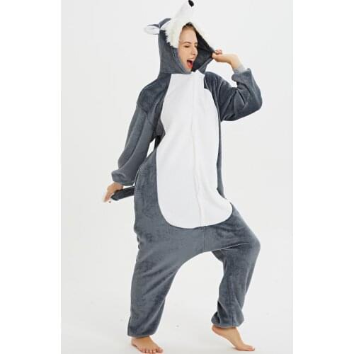 Adults Direwolf Pajamas Winter Warm Hooded Animal Sleepwear Unicorn Totoro Panda Husky Stitch Deer Onesie for Women Men