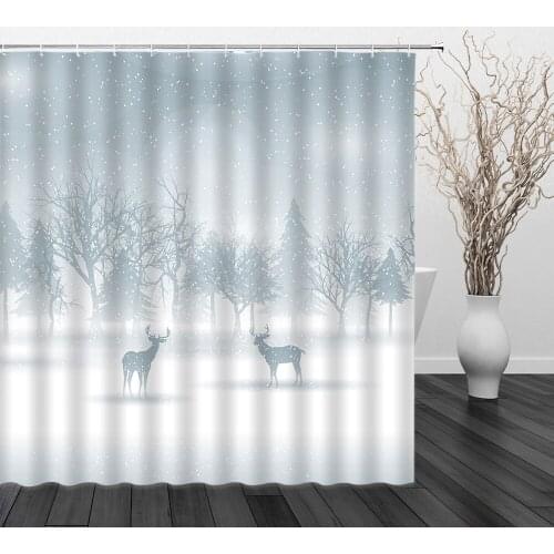Winter Snow Scene Shower Curtains Pine Natural Scenery 3D Print Waterproof Bathroom Decor Home Bathtub Polyester Curtain Set
