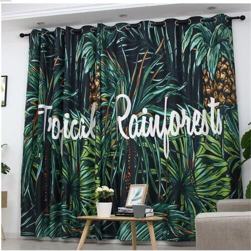 Green leaf curtains American curtain blackout cloth bedroom living room simple modern curtains soundproof windproof curtains