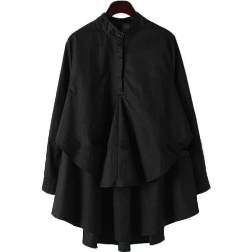 Womens collar lantern sleeve blouse white irregular hem long asymetrical blouse shirt plus size batwing black shirts
