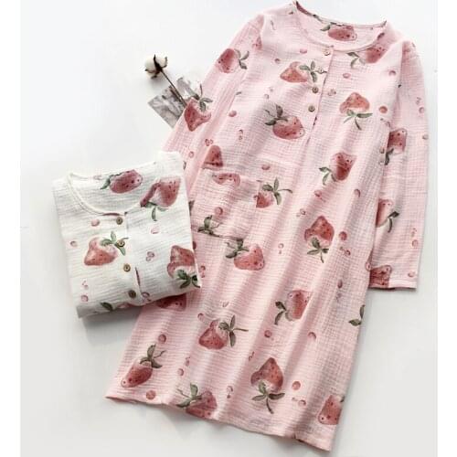 Womens nightdress home service cute strawberry pattern cotton yarn comfortable and loose 2021 new product