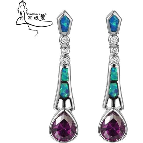 Unique Design Top Quality Opal Stone Cubic Zirconia Earrings Silver Plated 925 Stamped Jewelry Dangle Earrings For Women ER004