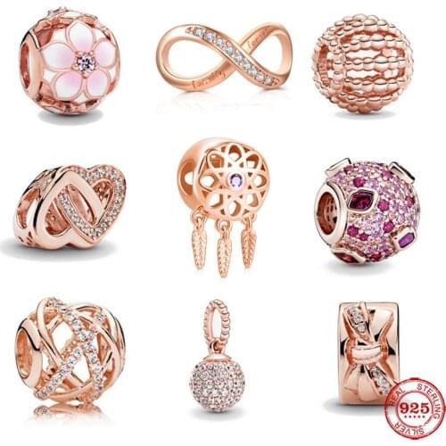 925 Sterling Silver bow clip family forever rose gold Charm fit Original Pandora charms Silver 925 Bead Bracelet Women Jewelry