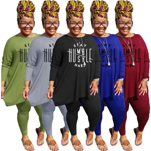 Plus Size Women Letter Printed O-neck Long Trousers Set Loose Top Pencil Pants Suit for Female Casual Street Wear