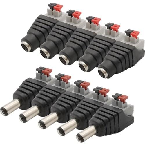 10Pcs/lot 5.5 x 2.1mm No Screws DC Power Male Plug and Female Jack Socket Adapter Cable LED Light Strip CCTV Cameras Connectors