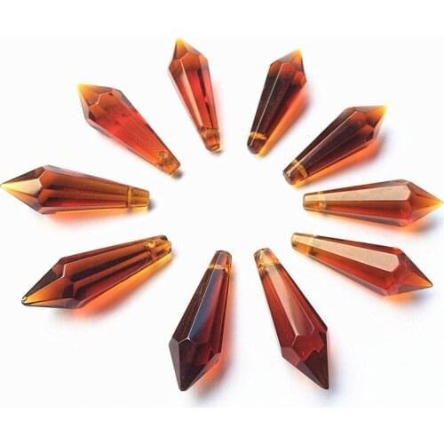 120pcs Brown Crystal Glass Icicle Drops Pendants Lighting Prisms Hanging Parts, Beads Curtain Suncatcher Accessories+Free Rings