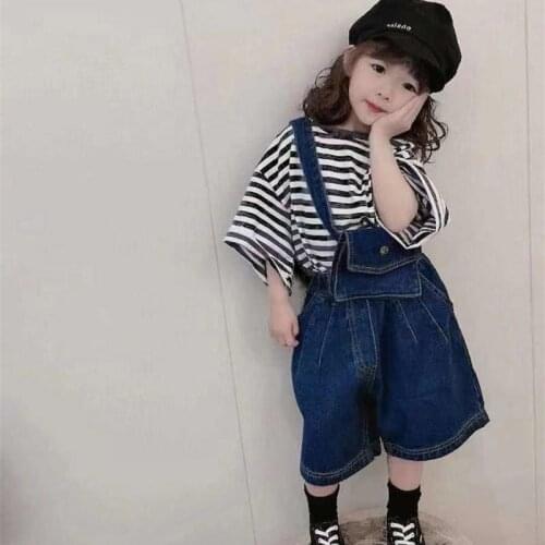 3pcs/set Baby Boy Girl Clothes Casual Striped Short Sleeve T Shirt+denim Pants+ Bag Kid Fashion Suit Children Clothing Tracksuit