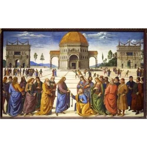 5D DIY Full Round Diamond Painting "Christ Gives The Key To The Kingdom Of Heaven To St. Peter"Cross Stitch 3D Embroidery Y1638