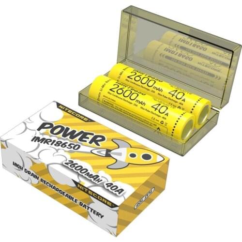 NITECORE Power IMR18650 2600mAh 40A 3.7V Li-ion Protected Rechargeable Battery High Performace for Vaping Devices 2pc Flat Top
