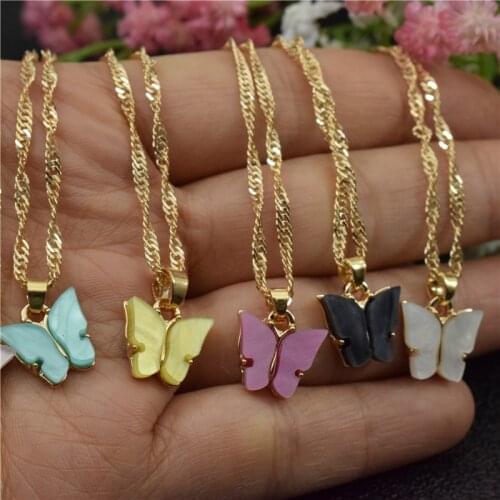 Acrylic Butterfly Necklaces for Women Birthday Gift Stainless Steel Chain Gold Choker Necklaces Pendants Femme Wedding Jewelry
