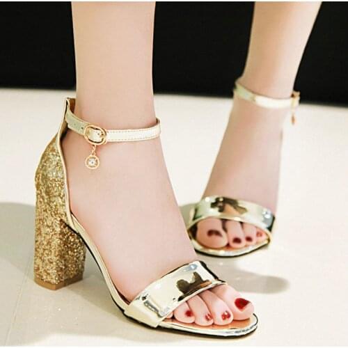 Women Sequines Sandals Glitter Open Toe Ankle Strap Sandals All Match Sparkly Ladies Wedding Pumps Sexy Shoes Size 34-48