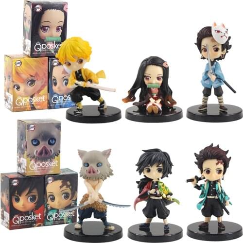 5.5-8cm 3Pcs/Set Qposket Demon Slayer Kimetsu no Yaiba Figure Toys Keychains Zenitsu Inosuke Nezuko Tanjirou Giyuu Pendant