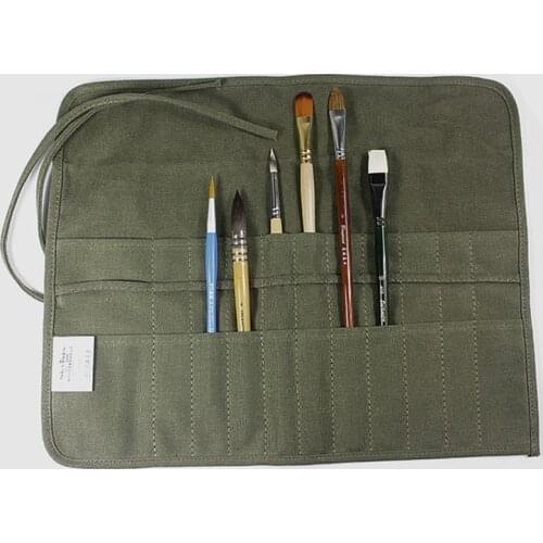 16 Holes Pencil Case School Supplies Art Pen Bag Pouch Canvas Pen Wrap Roll Makeup Cosmetic Brush Pen Storage Stationery Student