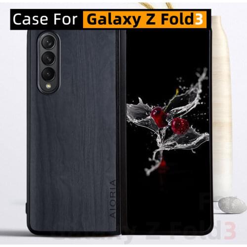 For Samsung Galaxy Z Fold 3 5G Case, Z Fold3 5G Case PU Leather Retro Wood Grain Phone Case